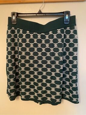 Ellandemm Green & Cream Geometric Monogram Print Knit Skort